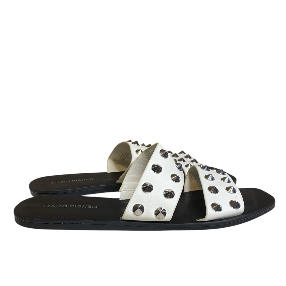 Marc Fisher Bolive White Vegan Studded Flat Sandal Women’s Size 9M - Picture 2 of 12